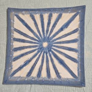 Blue and Cream Square Ceramic Pottery Plate Artist Signed 10.5 x 10.5 Inches